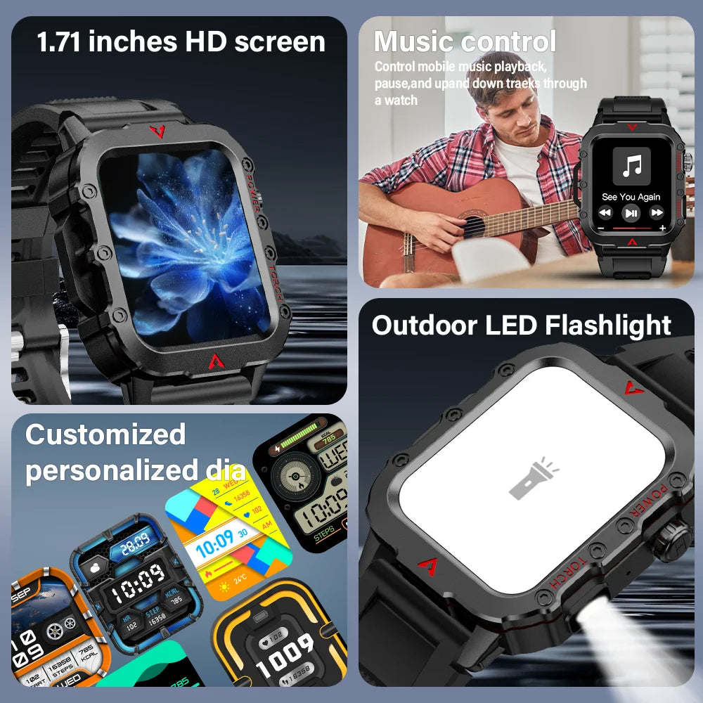 Ultimate Men's Smart Watch with LED Flashlight - Outdoor Sports & Health Monitoring Wristwatch