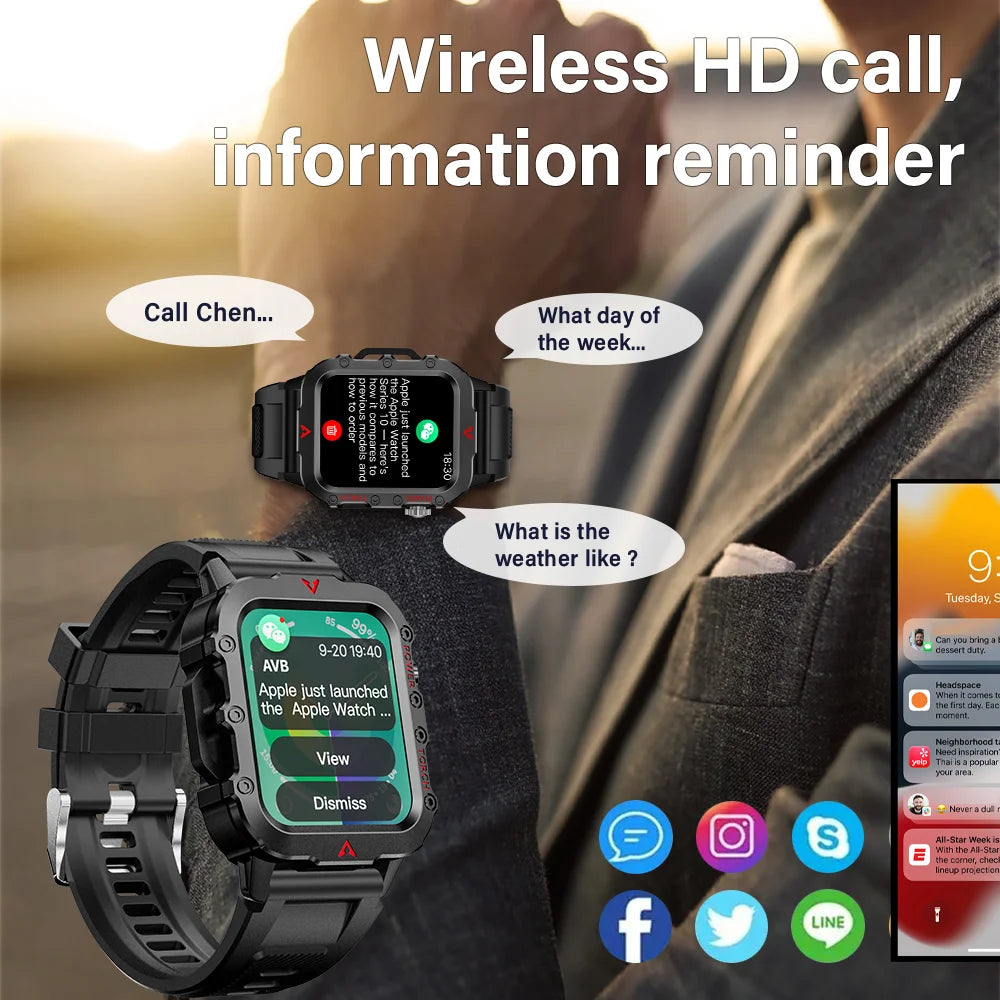 Ultimate Men's Smart Watch with LED Flashlight - Outdoor Sports & Health Monitoring Wristwatch