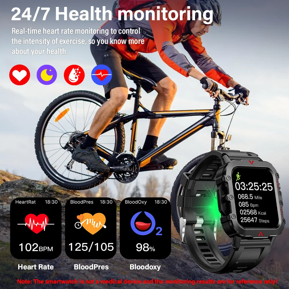 Ultimate Men's Smart Watch with LED Flashlight - Outdoor Sports & Health Monitoring Wristwatch