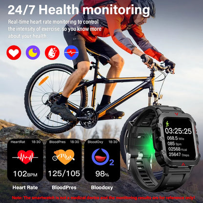 Ultimate Men's Smart Watch with LED Flashlight - Outdoor Sports & Health Monitoring Wristwatch