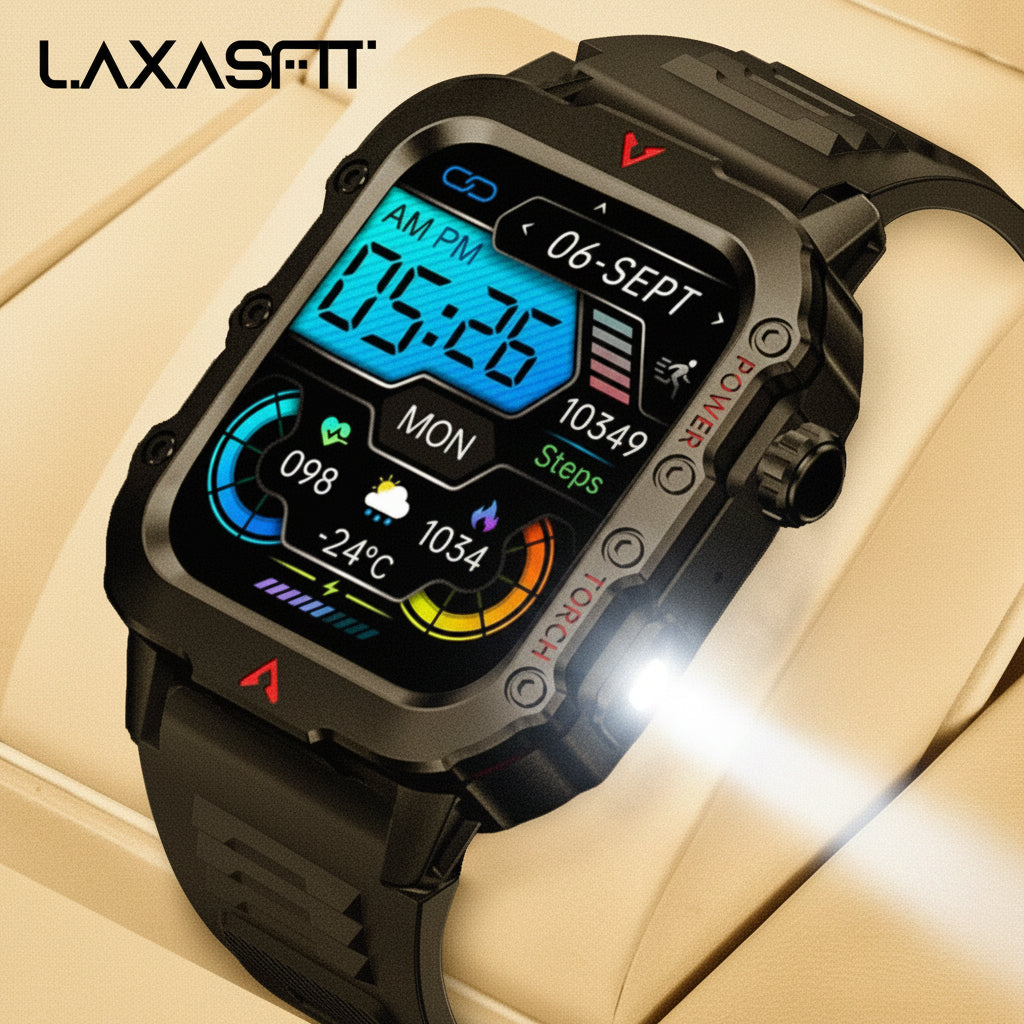 Men's Smart Watch with LED Flashlight - Sports & Health Monitoring Wristwatch