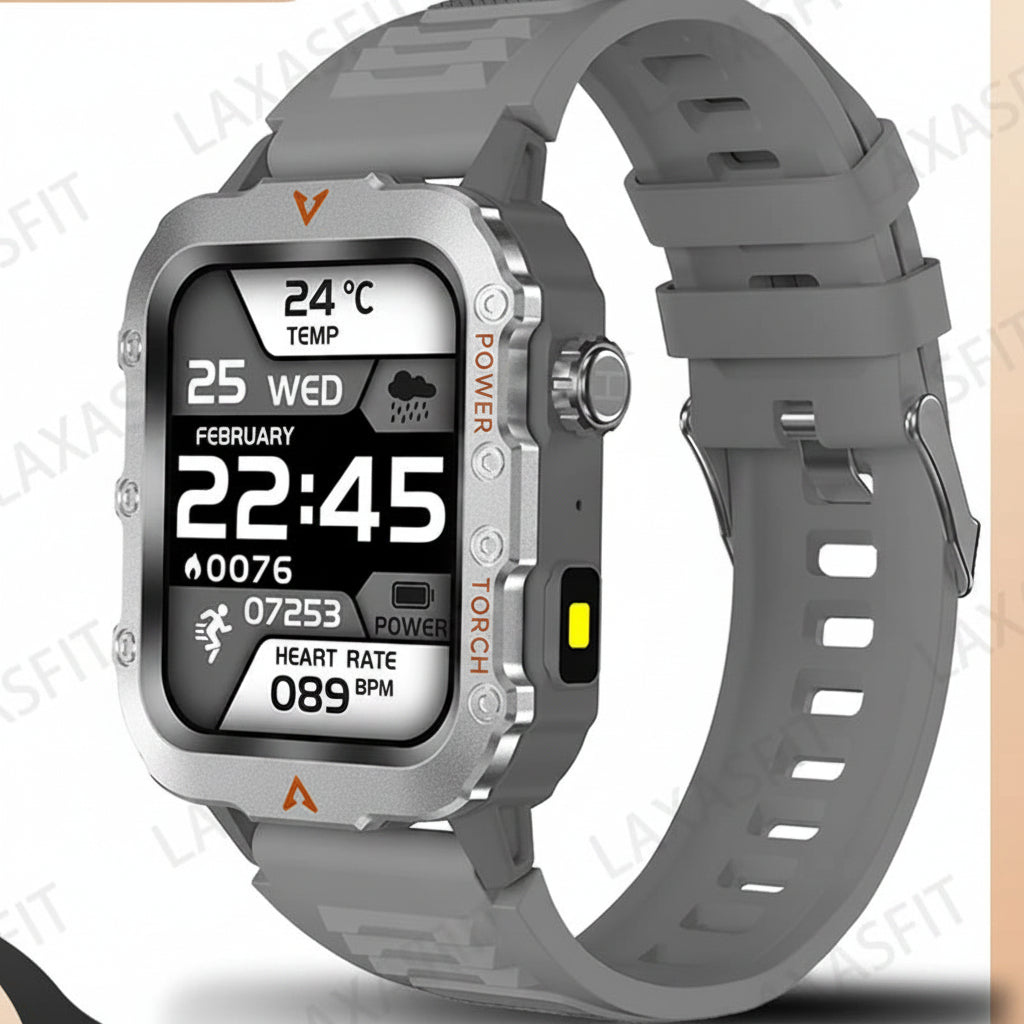 Men's Smart Watch with LED Flashlight - Sports & Health Monitoring Wristwatch