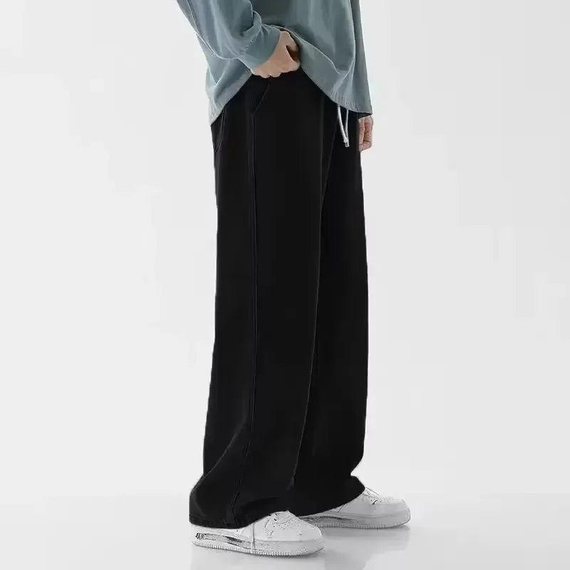 2026 Men's Korean Style Loose Straight Wide Leg Jeans - Trendy Black & Light Blue Streetwear Pants